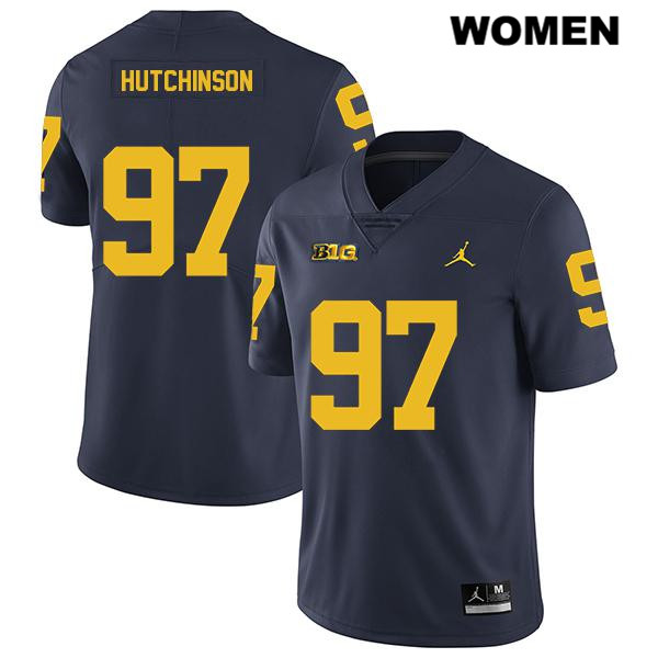 Women's NCAA Michigan Wolverines Aidan Hutchinson #97 Navy Jordan Brand Authentic Stitched Legend Football College Jersey VM25A44TT
